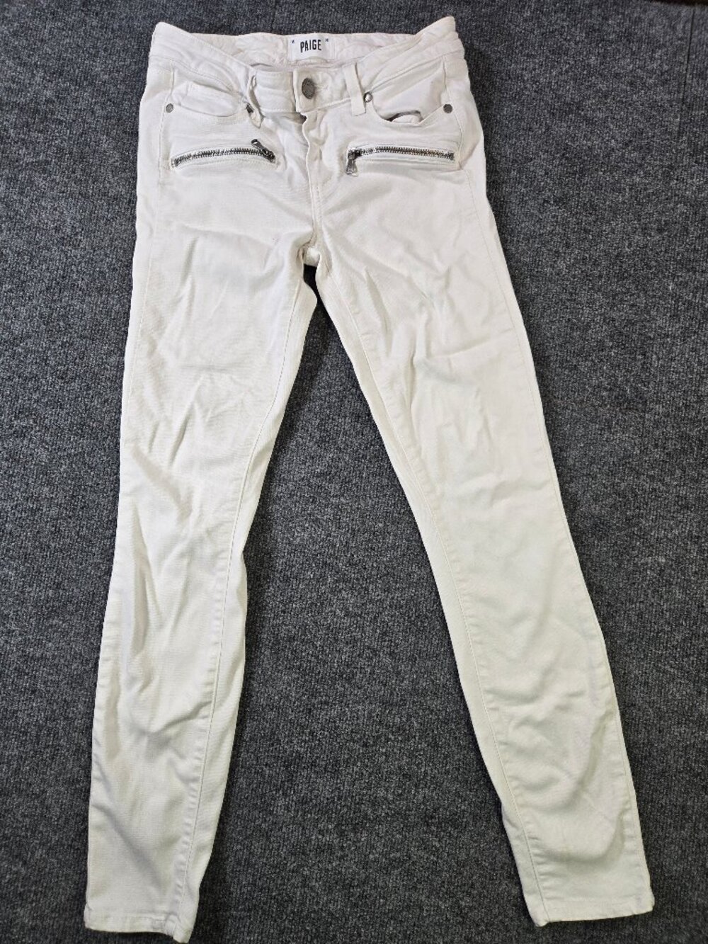 PAIGE Indio Zip Skinny Jeans Womens 27 White Moto Zipper Stretch Made USA
